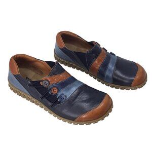Spring Step Neeta NWOT Shoes Leather Colorblock Button Slip On Sz 39 / 8.5 Navy